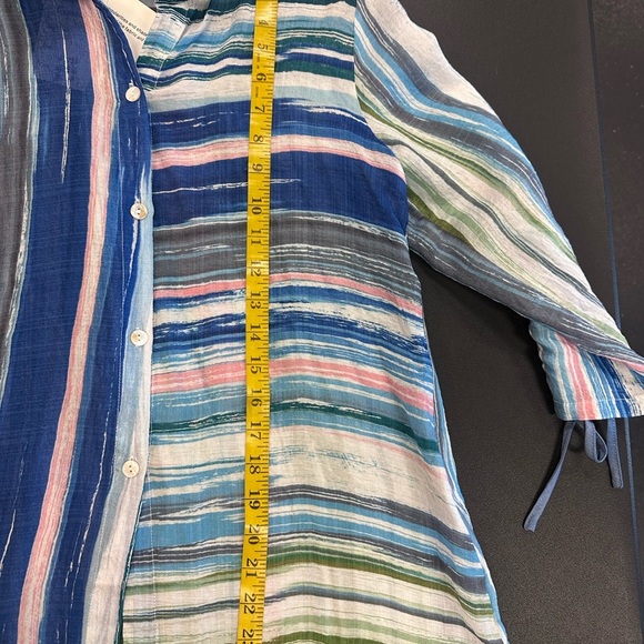 Evolution and Creation Blue Button Down Blouse with Mandarin Collar - Picture 9 of 11